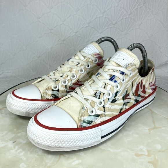 Converse Chuck Taylor Lace Up Sneakers Sz 7.5 Beige Floral Print Streetwear Shoe - Picture 5 of 12